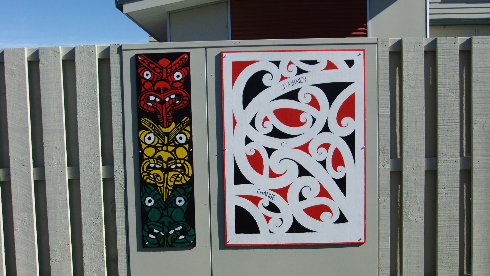 Two of eleven art panels at Matapuna Special Treatment Unit, Christchurch Prison