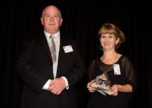 Former recipient Mark Lynds presented the Big 'A' Prison Arts Leadership Award 2011 to Sharon Hall